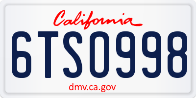 CA license plate 6TSO998