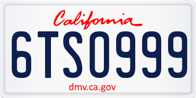 CA license plate 6TSO999
