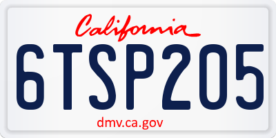CA license plate 6TSP205