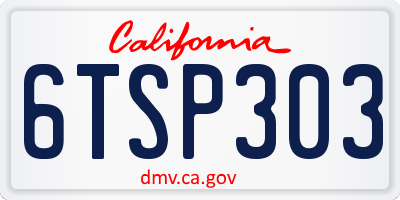 CA license plate 6TSP303