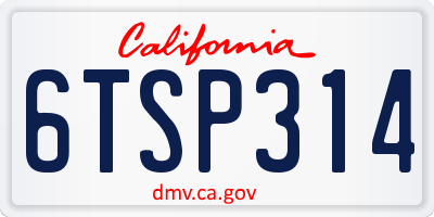 CA license plate 6TSP314