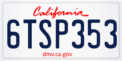 CA license plate 6TSP353