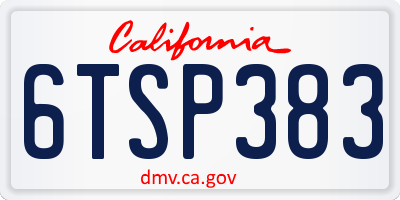 CA license plate 6TSP383