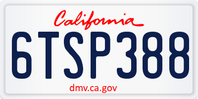 CA license plate 6TSP388