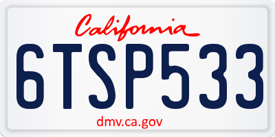CA license plate 6TSP533