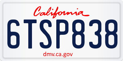CA license plate 6TSP838