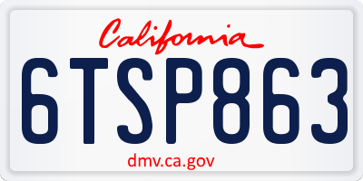 CA license plate 6TSP863