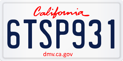 CA license plate 6TSP931