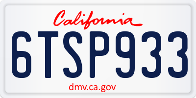 CA license plate 6TSP933