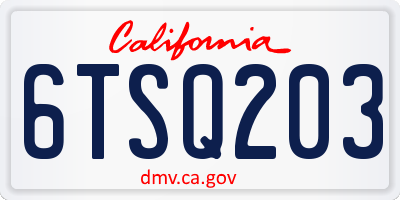 CA license plate 6TSQ203