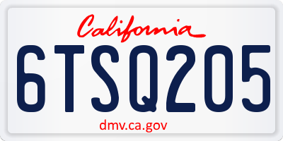 CA license plate 6TSQ205