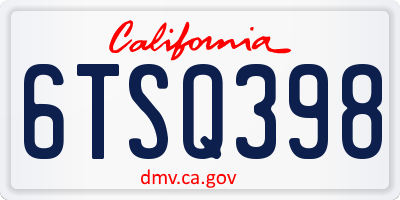 CA license plate 6TSQ398