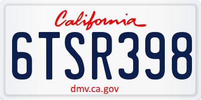 CA license plate 6TSR398