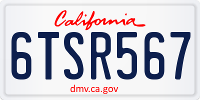 CA license plate 6TSR567