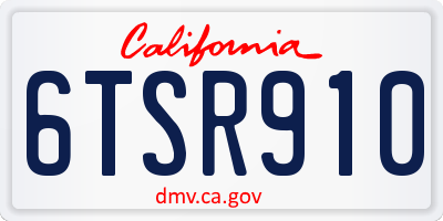 CA license plate 6TSR910