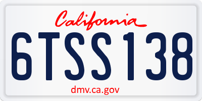 CA license plate 6TSS138