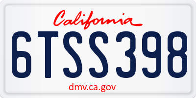 CA license plate 6TSS398