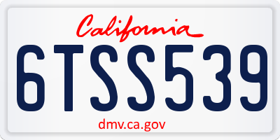 CA license plate 6TSS539