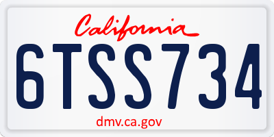 CA license plate 6TSS734