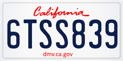 CA license plate 6TSS839