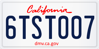 CA license plate 6TST007
