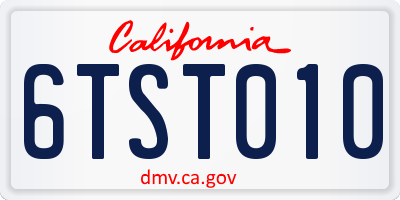 CA license plate 6TST010