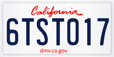 CA license plate 6TST017