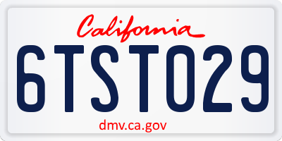 CA license plate 6TST029