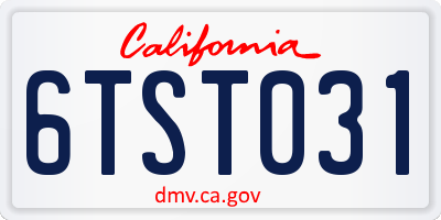 CA license plate 6TST031