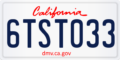 CA license plate 6TST033