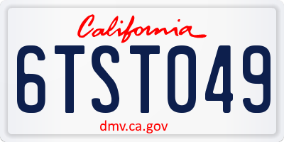 CA license plate 6TST049