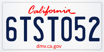 CA license plate 6TST052