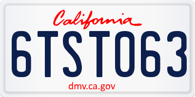 CA license plate 6TST063