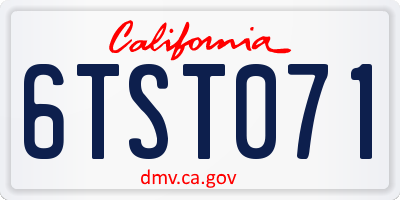 CA license plate 6TST071