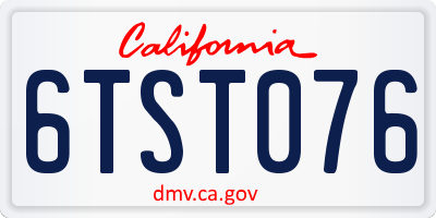 CA license plate 6TST076