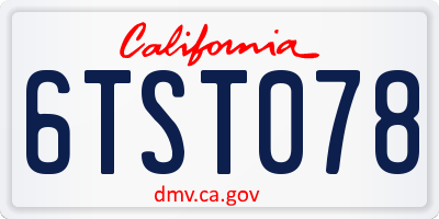 CA license plate 6TST078
