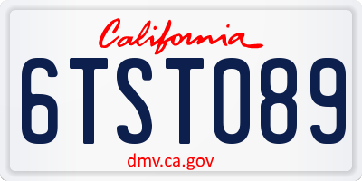 CA license plate 6TST089