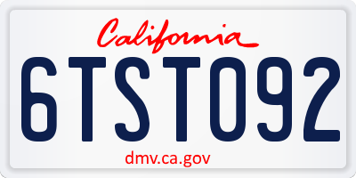 CA license plate 6TST092