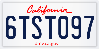CA license plate 6TST097