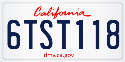 CA license plate 6TST118