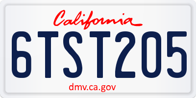 CA license plate 6TST205