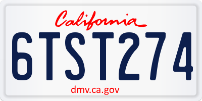 CA license plate 6TST274
