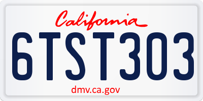 CA license plate 6TST303