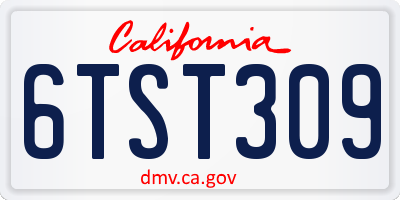 CA license plate 6TST309