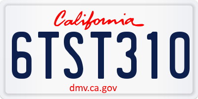 CA license plate 6TST310