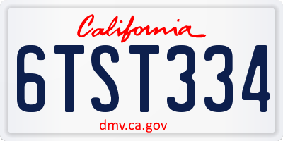 CA license plate 6TST334