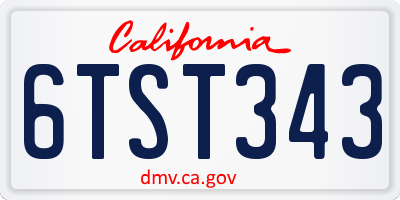 CA license plate 6TST343