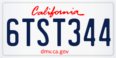 CA license plate 6TST344