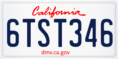 CA license plate 6TST346