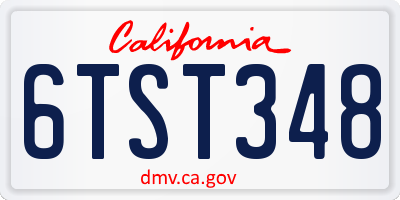 CA license plate 6TST348